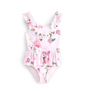 Baker by Ted Baker Baby Pink Floral Frill Peplum Swimsuit Size 1.5-2 Years